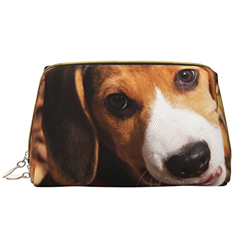 Steam Train Damen Leder Kosmetiktasche Handtasche Niedlich Kulturbeutel Organizer Reise Make Up Tasche, Süßer Beagle., Einheitsgröße von ASEELO