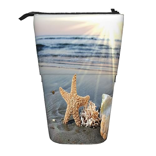Teleskop-Federmäppchen, Auto-Schreibwaren, Federmäppchen, Make-up-Tasche, tragbare Büro-Schreibwaren-Tasche für Teenager, Mädchen, Erwachsene, Muscheln am Strand, Pencil Telescopic, Kosmetikkoffer von ASEELO