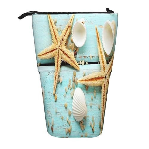 Teleskop-Federmäppchen, Beagle-Hund, Schreibwaren, Federmäppchen, Make-up-Tasche, tragbare Büro-Schreibwaren-Tasche für Teenager, Mädchen, Erwachsene, Seestern-Muschel aus blauem Holz auf von ASEELO