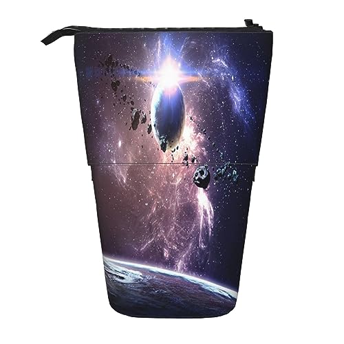 Teleskop-Federmäppchen, Handfläche, Schreibwaren, Federmäppchen, Make-up-Tasche, tragbare Büro-Schreibwaren-Tasche für Teenager, Mädchen, Erwachsene, Erde und Mond, Pencil Telescopic, Kosmetikkoffer von ASEELO