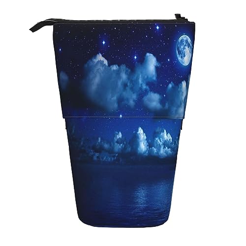 Teleskop-Federmäppchen, Handfläche, Schreibwaren, Federmäppchen, Make-up-Tasche, tragbare Büro-Schreibwaren-Tasche für Teenager, Mädchen, Erwachsene, Mondlicht Nacht, Pencil Telescopic, Kosmetikkoffer von ASEELO