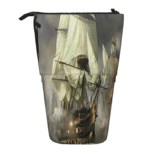 Teleskop-Federmäppchen, Muschel-Landschaft am Strand, Schreibwaren, Federmäppchen, Make-up-Tasche, tragbare Büro-Schreibwaren-Tasche für Teenager, Mädchen, Erwachsene, Cooles Piratenschiff, Pencil von ASEELO