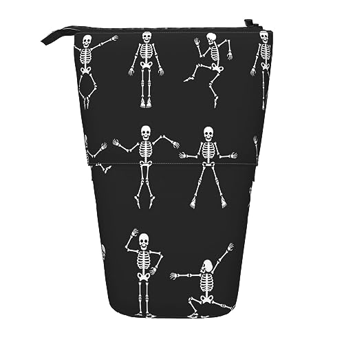 Teleskop-Federmäppchen, Rose und Totenkopf, Schreibwaren, Federmäppchen, Make-up-Tasche, tragbare Büro-Schreibwarentasche für Teenager, Mädchen, Erwachsene, Niedliches Skelett Tanzen, Pencil von ASEELO