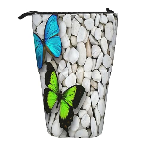 Teleskop-Federmäppchen, blauer Schmetterling, grüner Schmetterling und Stein, Schreibwaren, Federmäppchen, Make-up-Tasche, tragbare Büro-Schreibwaren-Tasche für Teenager, Mädchen, Erwachsene, Blauer von ASEELO