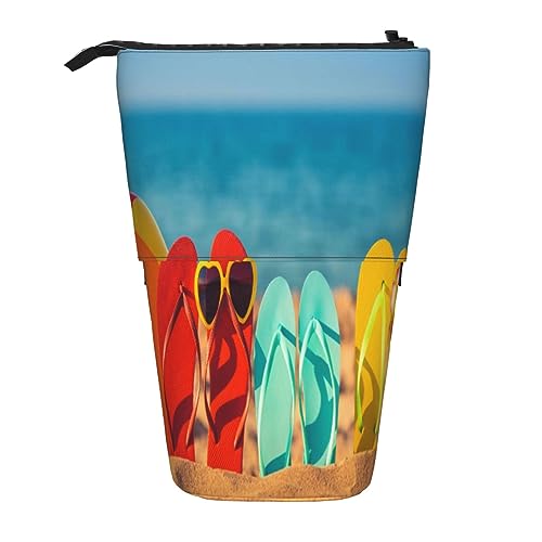 Teleskop-Federmäppchen, bunte Streifen, Schreibwaren, Federmäppchen, Make-up-Tasche, tragbare Büro-Schreibwaren-Tasche für Teenager, Mädchen, Erwachsene, Bunter Flip Flops Strandball, Pencil von ASEELO