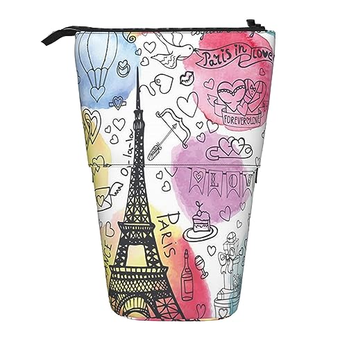 Teleskop-Federmäppchen, bunte Streifen, Schreibwaren, Federmäppchen, Make-up-Tasche, tragbare Büro-Schreibwaren-Tasche für Teenager, Mädchen, Erwachsene, Französischer Eiffelturm Paris Tour, Pencil von ASEELO