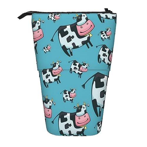 Teleskop-Federmäppchen, bunte Streifen, Schreibwaren, Federmäppchen, Make-up-Tasche, tragbare Büro-Schreibwaren-Tasche für Teenager, Mädchen, Erwachsene, kuh, Pencil Telescopic, Kosmetikkoffer von ASEELO