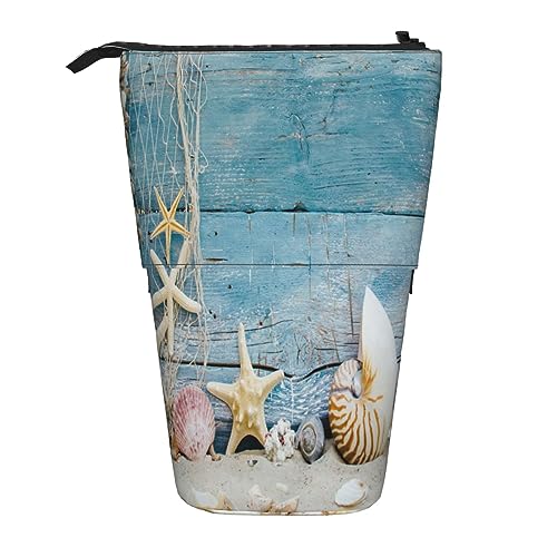 Teleskop-Federmäppchen, cooler Totenkopf-Schreibwaren-Bleistiftbeutel, Make-up-Tasche, tragbare Büro-Schreibwaren-Tasche für Teenager, Mädchen, Erwachsene, Muschel-Seestern-Muster, Pencil Telescopic, von ASEELO