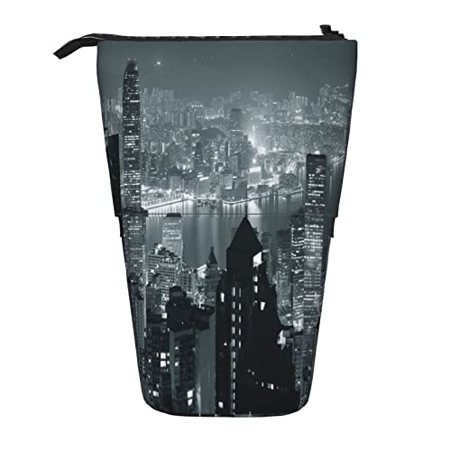 Teleskop-Federmäppchen, niedlicher Mops-Hund, Schreibwaren, Federmäppchen, Make-up-Tasche, tragbare Büro-Schreibwaren-Tasche für Teenager, Mädchen, Erwachsene, Aerial Night of View Hong Kong, Pencil von ASEELO