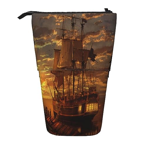 Teleskop-Federmäppchen, niedlicher Mops-Hund, Schreibwaren, Federmäppchen, Make-up-Tasche, tragbare Büro-Schreibwaren-Tasche für Teenager, Mädchen, Erwachsene, Boot in der Dämmerung, Pencil von ASEELO