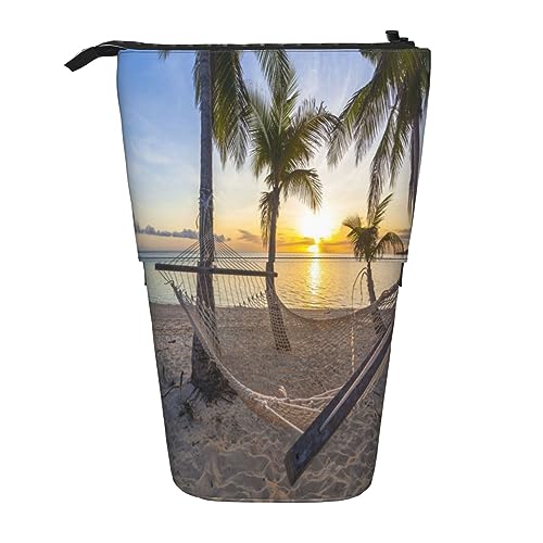 Teleskop-Federmäppchen, niedlicher Mops-Hund, Schreibwaren, Federmäppchen, Make-up-Tasche, tragbare Büro-Schreibwaren-Tasche für Teenager, Mädchen, Erwachsene, Paradise Beach mit Hängematte von ASEELO