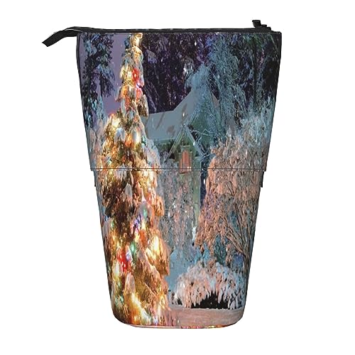 Teleskop-Federmäppchen, niedlicher Mops-Hund, Schreibwaren, Federmäppchen, Make-up-Tasche, tragbare Büro-Schreibwaren-Tasche für Teenager, Mädchen, Erwachsene, Weihnachtsbaum Schnee, Pencil von ASEELO