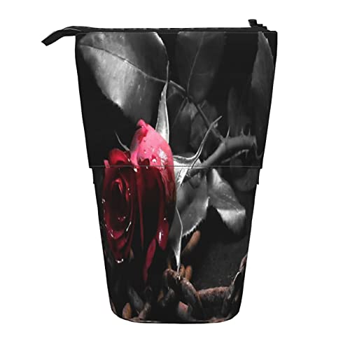 Teleskop-Federmäppchen, niedliches Schwein, Schreibwaren, Federmäppchen, Make-up-Tasche, tragbare Büro-Schreibwaren-Tasche für Teenager, Mädchen, Erwachsene, Gothic Black Roses, Pencil Telescopic, von ASEELO