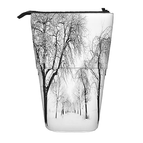Teleskop-Federmäppchen, schönes Frühstücks-Schreibwaren, Federmäppchen, Make-up-Tasche, tragbare Büro-Schreibwaren-Tasche für Teenager, Mädchen, Erwachsene, Schwarz-weißer Baum, Pencil Telescopic, von ASEELO