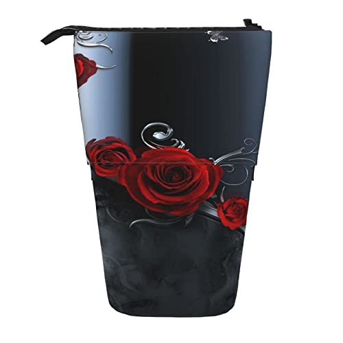 Teleskop-Federmäppchen, schwarz und weiß, Zebra-Schreibwaren, Federmäppchen, Make-up-Tasche, tragbare Büro-Schreibwaren-Tasche für Teenager, Mädchen, Erwachsene, Hübsche Rosen, Pencil Telescopic, von ASEELO