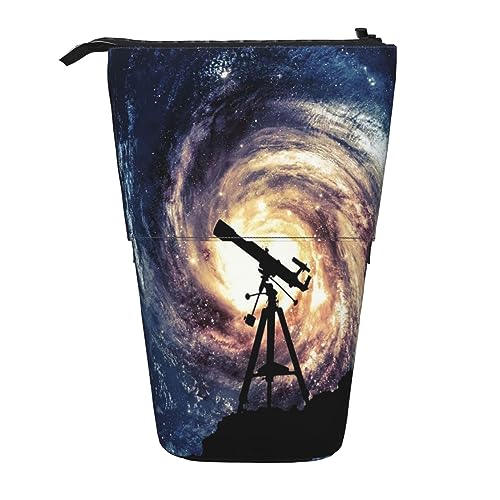 Teleskop-Federmäppchen, schwarz und weiß, Zebra-Schreibwaren, Federmäppchen, Make-up-Tasche, tragbare Büro-Schreibwaren-Tasche für Teenager, Mädchen, Erwachsene, Weltraum-Galaxie mit Teleskop, Pencil von ASEELO