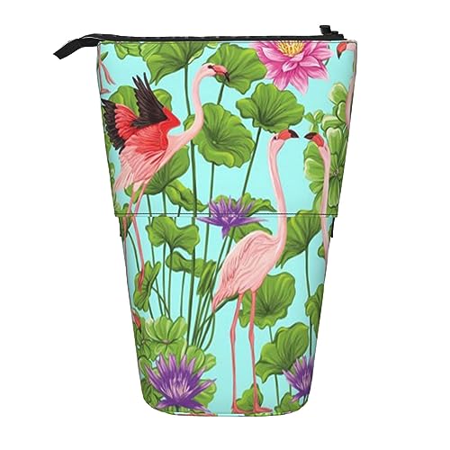 Teleskop-Federmäppchen, wilder Leopardenmuster, Schreibwaren, Federmäppchen, Make-up-Tasche, tragbare Büro-Schreibwaren-Tasche für Teenager, Mädchen, Erwachsene, Flamingo Love Flowers, Pencil von ASEELO