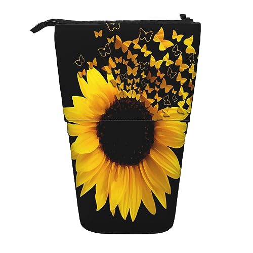 Teleskop Federmäppchen Sonnenblume Blumen Schmetterlinge Kunst Schreibwaren Bleistift Tasche Make-up Tasche Tragbare Büro Schreibwaren Tasche für Teenager Mädchen Erwachsene, Sonnenblumen-Blumen- und von ASEELO