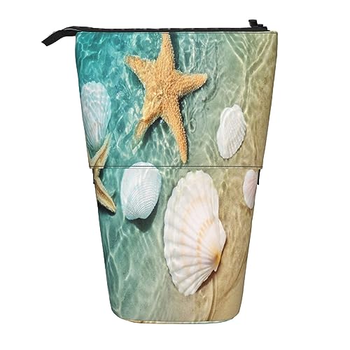 Teleskop-Federmäppchen mit Seestern und Muschelmuster, Schreibwaren, Federmäppchen, Make-up-Tasche, tragbare Büro-Schreibwarentasche für Teenager, Mädchen, Erwachsene, Seestern und Muscheln, Pencil Teleskop-Federmäppchen mit Seestern und Muschelmuster, Schreibwaren, Federmäppchen, Make-up-Tasche, tragbare Büro-Schreibwarentasche für Teenager, Mädchen, Erwachsene, Seestern und Muscheln, Pencil von ASEELO