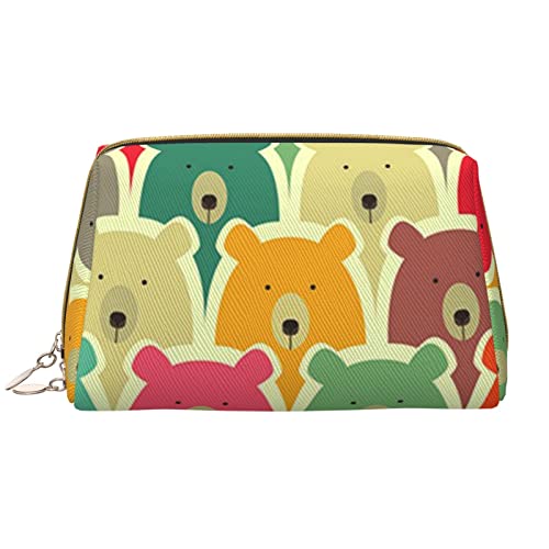 Tiger Damen Leder Kosmetiktasche Handtasche Niedlich Kulturbeutel Organizer Reise Make Up Tasche, Bunte Bären., Einheitsgröße von ASEELO