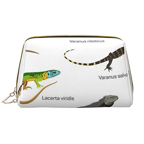 Verschiedene Arten von Eidechsen Damen Leder Kosmetiktasche Handtasche Niedlich Kulturbeutel Organizer Reise Make-up Tasche, Verschiedene Eidechsenarten, Einheitsgröße von ASEELO