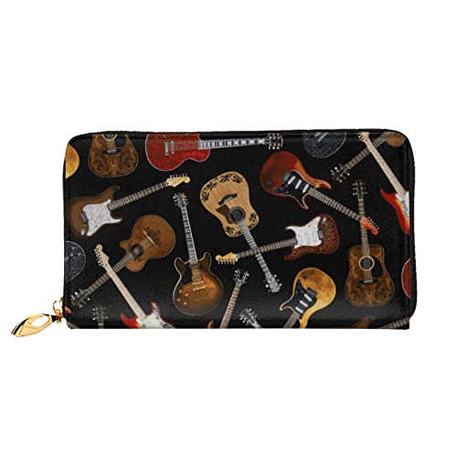 Weiße Pferde-Leder-Geldbörse, Damen-Geldbörse, groß, Leder, Reißverschluss, Kartenhalter, Organizer, Damen-Reise-Clutch, Gitarren, Einheitsgröße von ASEELO