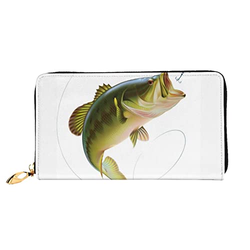 Weiße Pferde-Leder-Geldbörse, Damen-Geldbörse, groß, Leder, Reißverschluss, Kartenhalter, Organizer, Damen-Reise-Clutch, Köder mit Angelschnur Eating Little Fish2, Einheitsgröße von ASEELO