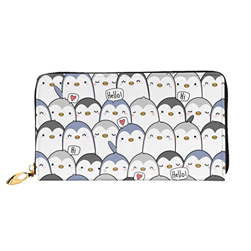 Weiße Pferde-Leder-Geldbörse, Damen-Geldbörse, groß, Leder, Reißverschluss, Kartenhalter, Organizer, Damen-Reise-Clutch, Süßer Pinguin, Einheitsgröße von ASEELO