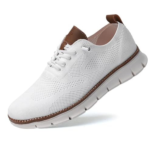Men's Ultra Comfortable Shoes, Casual Dress Oxfords Business Mesh Walking Shoes, Soft Sole Fashion Sneakers (White, Erwachsene, Herren, 44, Numerisch, EU Schuhgrößensystem, M) von ASELIA