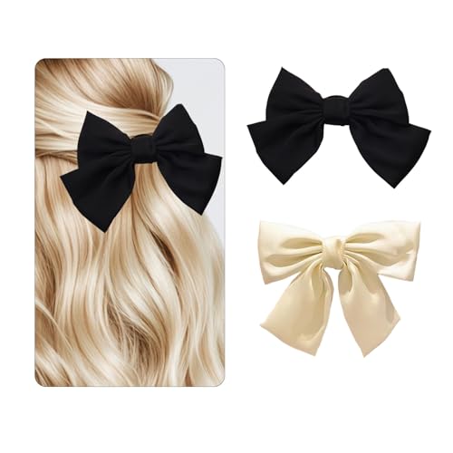 2 haarschleife, schleife haare Schleife Haarspange, haarklammer schleife, Haarschmuck schleifen, Mode Mädchen Haarspangen, Haarspange Französische Weihnachten, Hochzeit, Geburtstag (Schwarz+Beige) von ASFWAGQ