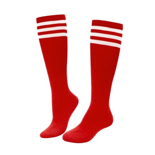 ASFWAGQ Klassische Damen Socken Cheerleader Kostüm Kniestrümpfe Schlauchstrümpfe Sportsocken mit drei Streifen Einheitsgröße (DE/NL/SE/PL, Alphanumerisch, Einheitsgröße, Regular, Regular, Rot Weiß) von ASFWAGQ