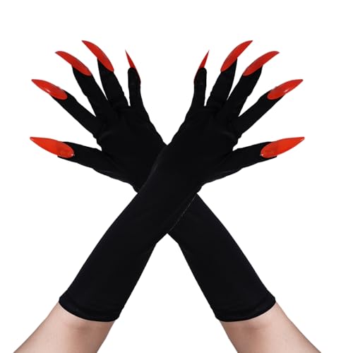 ASFWAGQ Kostümhandschuhe Halloween Handschuhe Lange Nagelhandschuhe Cosplay Fingernägel Handschuhe Cosplay Requisiten mit Krallen (Rot, Einheitsgröße) von ASFWAGQ