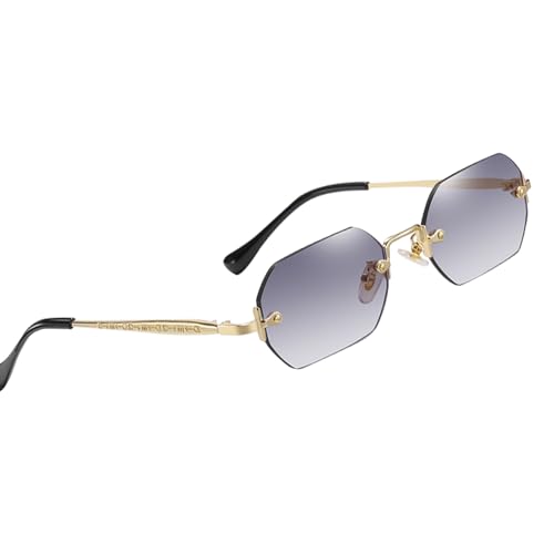 ASFWAGQ Randlose Sonnenbrille für Herren Damen Polygonal Octagon Sonnenbrille Mode Retro Brille Unisex (Grau) von ASFWAGQ
