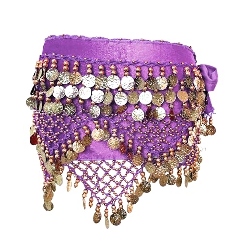Damen Profi Bauchtanz Gürtel Chiffon Hüfttuch Tanztuch Münztuch Gürtel Röcke (Lila) von ASFWAGQ
