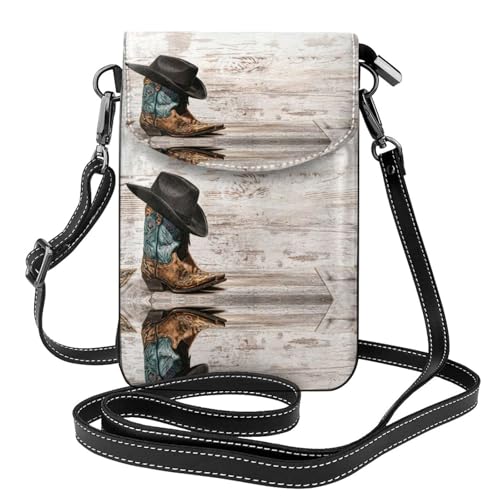 ASFgda Kleine Kuriertasche für Damen, Cowboyhut und Stiefel, bedruckt, mit Kreditkartenschlitz, mobile Geldbörse ASFgda Kleine Kuriertasche für Damen, Cowboyhut und Stiefel, bedruckt, mit Kreditkartenschlitz, mobile Geldbörse von ASFgda