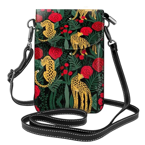 ASFgda Kleine Kuriertasche für Damen, Leoparden- und Rosenmuster, mit Kreditkartenschlitz, mobile Geldbörse ASFgda Kleine Kuriertasche für Damen, Leoparden- und Rosenmuster, mit Kreditkartenschlitz, mobile Geldbörse von ASFgda