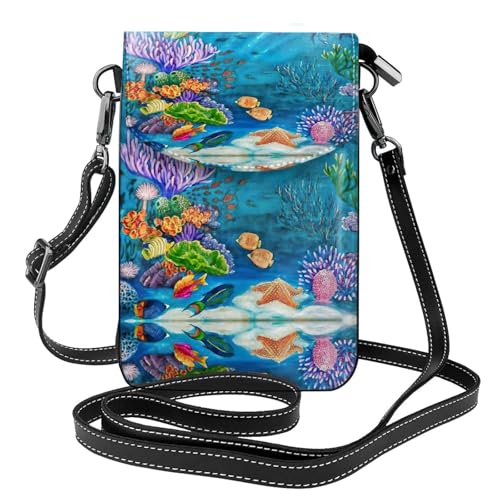 ASFgda Kleine Kuriertasche für Damen, Motiv: Ozean, Meeresschildkröte, tropischer Fisch, Seestern, bedruckt, mit Kreditkartenschlitz, mobile Geldbörse ASFgda Kleine Kuriertasche für Damen, Motiv: Ozean, Meeresschildkröte, tropischer Fisch, Seestern, bedruckt, mit Kreditkartenschlitz, mobile Geldbörse von ASFgda