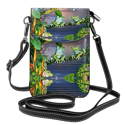 ASFgda Kleine Kuriertasche für Damen, Motiv: Viele Frösche singen auf den Zweigen, Sommerschmetterlinge, See, Wasser, bedruckt, mit Kreditkartenschlitz, mobile Geldbörse ASFgda Kleine Kuriertasche für Damen, Motiv: Viele Frösche singen auf den Zweigen, Sommerschmetterlinge, See, Wasser, bedruckt, mit Kreditkartenschlitz, mobile Geldbörse von ASFgda
