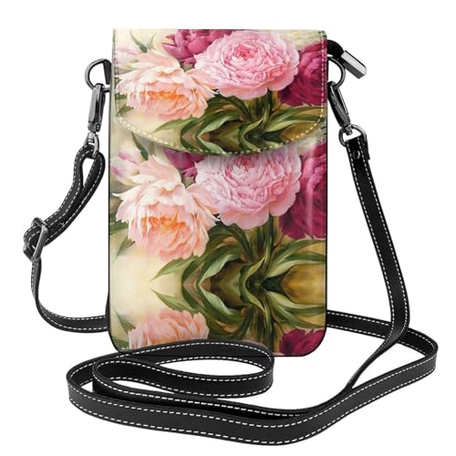 ASFgda Kleine Kuriertasche für Damen, Pfingstrosen, Blumen, bedruckt, mit Kreditkartenschlitz, mobile Geldbörse ASFgda Kleine Kuriertasche für Damen, Pfingstrosen, Blumen, bedruckt, mit Kreditkartenschlitz, mobile Geldbörse von ASFgda