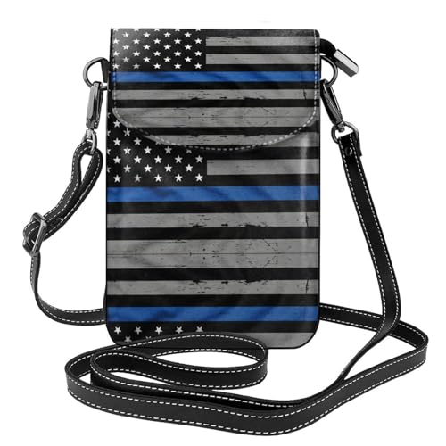 ASFgda Kleine Kuriertasche für Damen, amerikanische dünne blaue Flagge, bedruckt, mit Kreditkartenschlitz, mobile Geldbörse ASFgda Kleine Kuriertasche für Damen, amerikanische dünne blaue Flagge, bedruckt, mit Kreditkartenschlitz, mobile Geldbörse von ASFgda