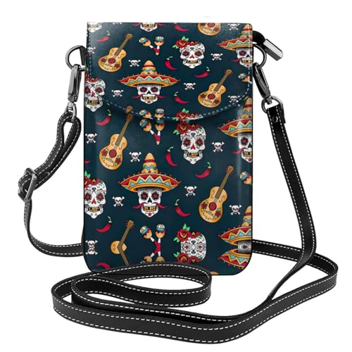 ASFgda Kleine Kuriertasche für Damen, mexikanischer Totenkopf-Druck, mit Kreditkartenschlitz, mobile Geldbörse ASFgda Kleine Kuriertasche für Damen, mexikanischer Totenkopf-Druck, mit Kreditkartenschlitz, mobile Geldbörse von ASFgda