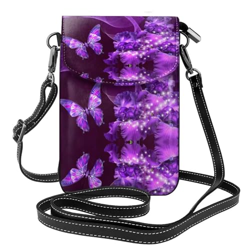 ASFgda Kleine Kuriertasche für Damen, mit Kreditkartenschlitz, Violett mit Schmetterlingsmotiv ASFgda Kleine Kuriertasche für Damen, mit Kreditkartenschlitz, Violett mit Schmetterlingsmotiv von ASFgda