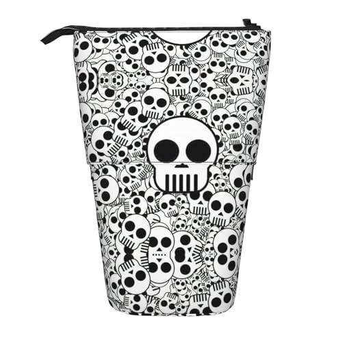 ASFgda Stehendes Federmäppchen mit Totenkopf-Aufdruck, Teleskop-Stifttasche, tragbarer Stifthalter, Aufbewahrungs-Kosmetiktasche von ASFgda