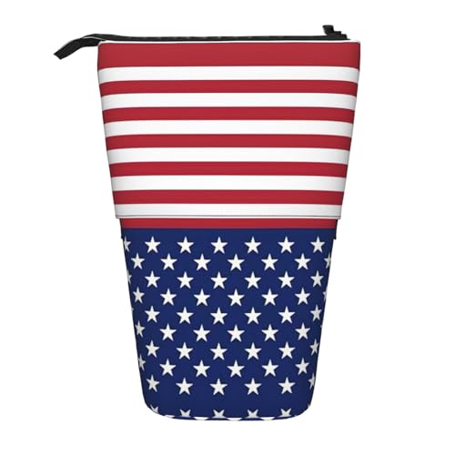 ASFgda Stehendes Federmäppchen mit amerikanischer Flagge, Sterne, Streifen, Teleskop-Stifttasche, tragbarer Stifthalter, Aufbewahrungs-Kosmetiktasche von ASFgda