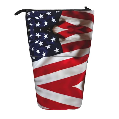 ASFgda Stehendes Federmäppchen mit amerikanischer Flagge, Teleskop-Stifttasche, tragbarer Stifthalter, Aufbewahrungs-Kosmetiktasche von ASFgda