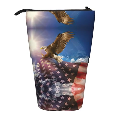 ASFgda Stehendes Federmäppchen mit amerikanischer USA-Flagge, Adler, Teleskop-Stifttasche, tragbarer Stifthalter, Aufbewahrungs-Kosmetiktasche ASFgda Stehendes Federmäppchen mit amerikanischer USA-Flagge, Adler, Teleskop-Stifttasche, tragbarer Stifthalter, Aufbewahrungs-Kosmetiktasche von ASFgda