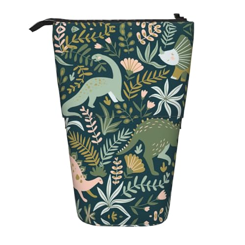 ASFgda Stehendes Federmäppchen mit niedlichem Dinosaurier-Druck, Teleskop-Stifttasche, tragbarer Stifthalter, Aufbewahrungs-Kosmetiktasche von ASFgda