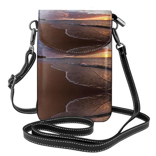 Kleine Kuriertasche für Damen, Strand-Sonnenuntergang, bedruckt, mit Kreditkartenschlitz, mobile Geldbörse Kleine Kuriertasche für Damen, Strand-Sonnenuntergang, bedruckt, mit Kreditkartenschlitz, mobile Geldbörse von ASFgda