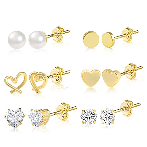 Gold Ohrstecker Set für Damen, Gold Ohrstecker Kleine 14k Vergoldet Ohrstecker 925 Ohrringe für Damen Mädchen mit Perle Schmetterlings Blume Blaue Kugel Dreieckige Ohrstecker von ASH'S CHOICE