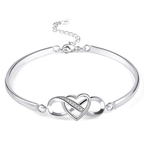 925 Sterling Silber Armband Infinity Damen Armreif Unendlichkeit Herz Armbänder breit Glitz Kristall Verstellbar Armkette 925 Sterling Silber Armband Ketten Armreif Silber Damen Frauen Freundin Mama von ASH'S CHOICE
